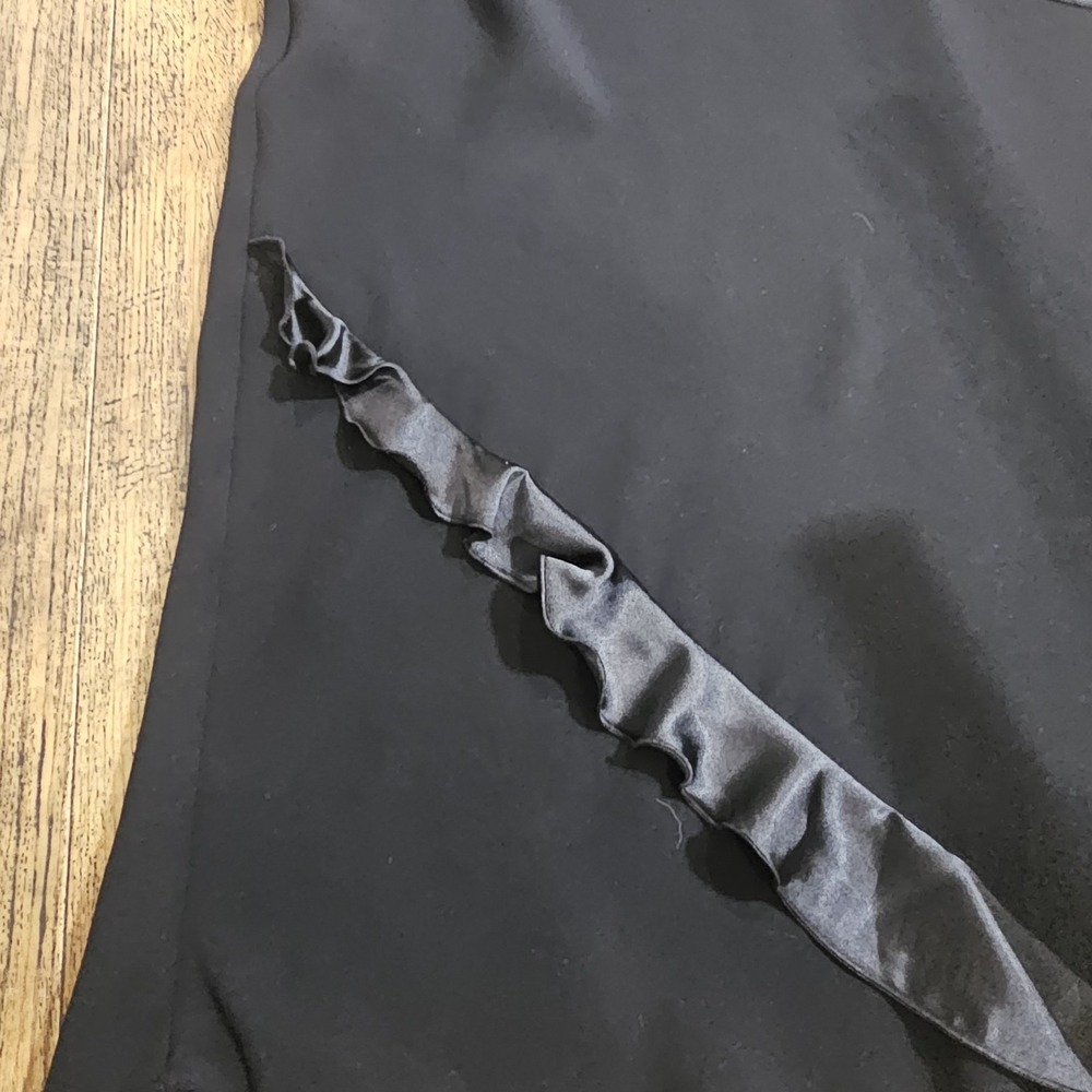VTG Robbie Bee Black Dress Satin Ruffle Sleeveless Y2K Cocktail sz 8 Petite - Picture 8 of 9